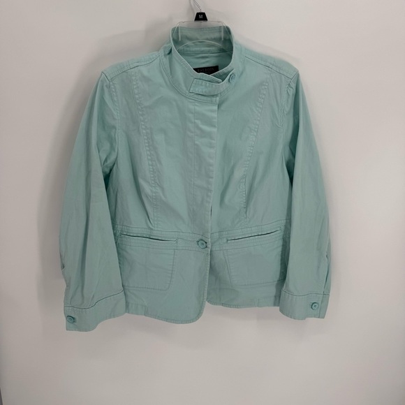 Talbots Womens Jacket Green High Collar Buttons Pockets Cotton Size 16W - Picture 8 of 8